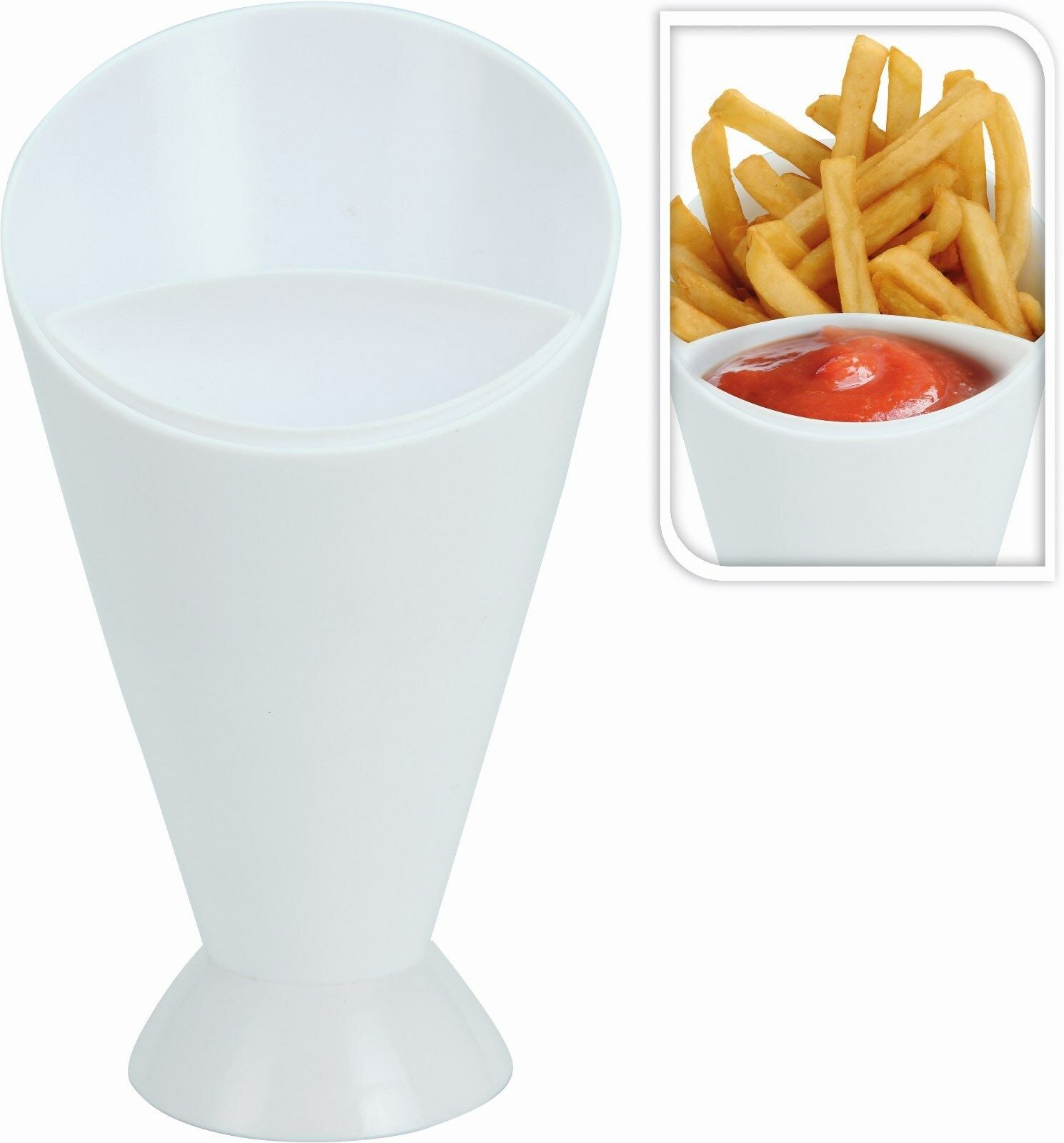 Chips French Fries & KetchUp Dipper Snack Holder Basket Stand Cones 2 Section UK Chips French Fries & KetchUp Dipper Snack Holder Basket Stand Cones 2 Section UK